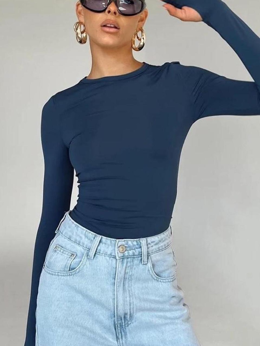 Princess Polly Long-Sleeve Top in Navy Blue